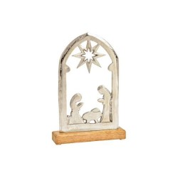 Crèche silhouette ogive métal support bois 27x18x5cm