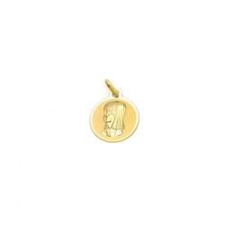 Médaille avec fille priante en or 9 carats. 14 mm. 0.31 gr