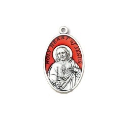 Médaille métal Sacré Coeur de Jésus 40mm avec email rouge