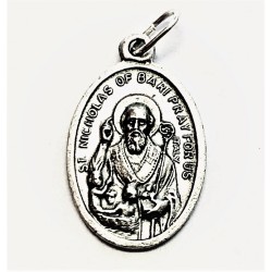 Médaille ovale de Saint Nicolas de Bari en métal oxydé. 22 mm