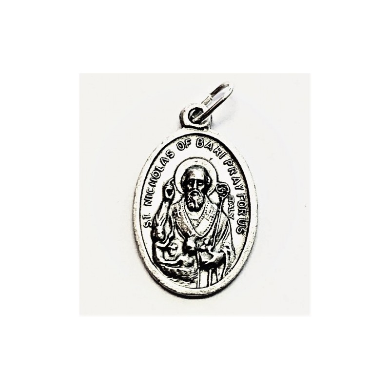 Médaille ovale de Saint Nicolas de Bari en métal oxydé. 22 mm