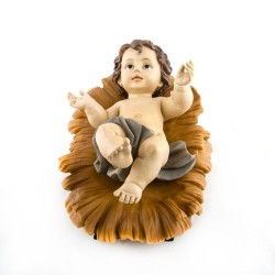 Statue de l'Enfant Jésus avec lit en résine. 30 cm