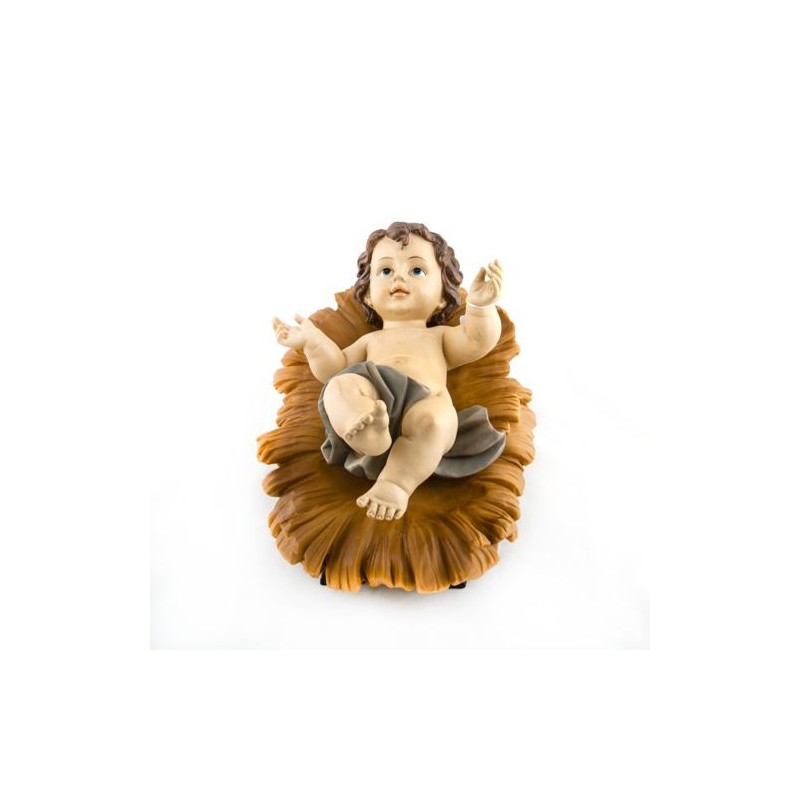 Statue de l'Enfant Jésus avec lit en résine. 30 cm