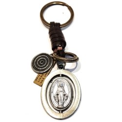 Porte clés cuir et métal St Christphe / Miraculeuse