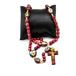 Chapelet de Notre Dame de Lourdes et Medjugorje en bois rouge sur corde