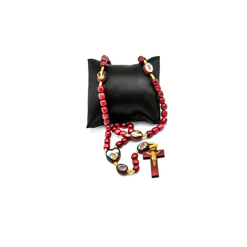 Chapelet de Notre Dame de Lourdes et Medjugorje en bois rouge sur corde