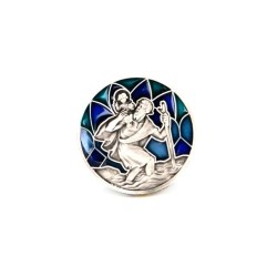 Magnet de Saint Christophe en métal et émail bleu