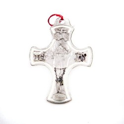 Croix avec visage du Christ et 4 symboles en métal et émail