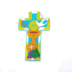 Croix de communion colorée en effet céramique. 16.5/10 cm