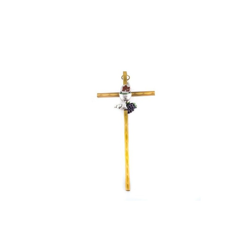 Croix de communion en laiton avec représenttion d'un calice. 15.5/7.5 cm