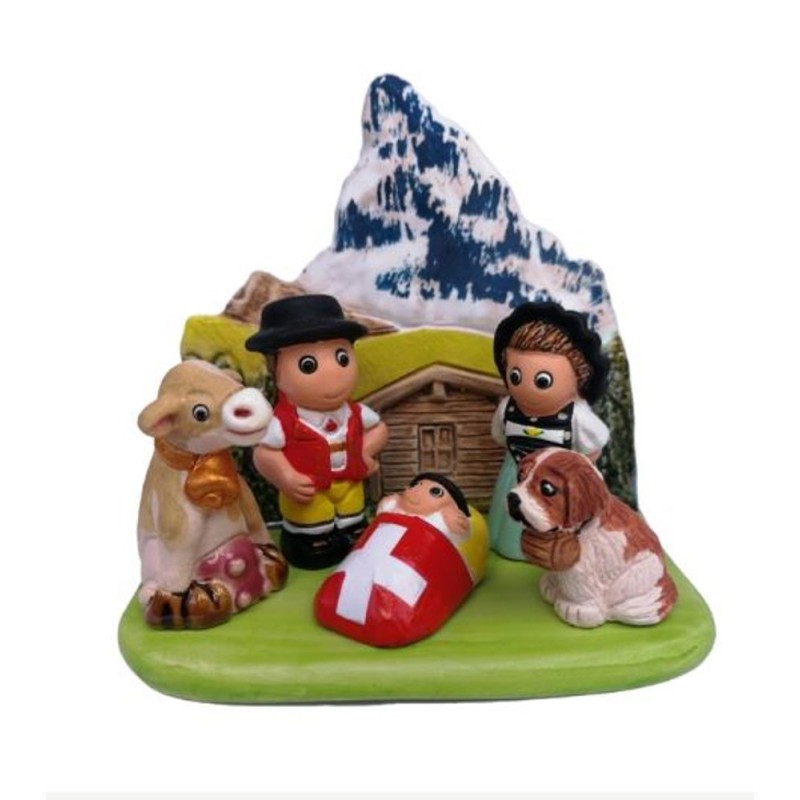 Keramische crèche 8x7cm - Zwitserland