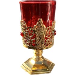 Bougeoir base métal doré avec verre rouge H:13cm D: 5.5cm