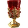 Bougeoir base métal doré avec verre rouge H:13cm D: 5.5cm