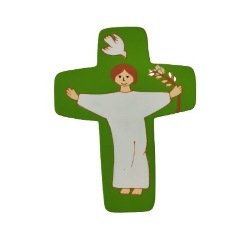 Croix Christ ressuscité verte 12.5x9.5cm 