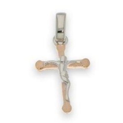 Pendentif Croix arg S925 Plaqué Or Rose avec Christ moderne argent