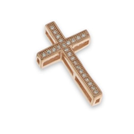 Pendentif Croix 2.3x1.3cm ARG S925 PL.Or rose + Zirconium