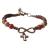 Armband kruis touw+hart rode parels