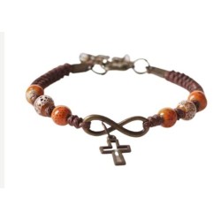 Bracelet corde croix+coeur perles orange