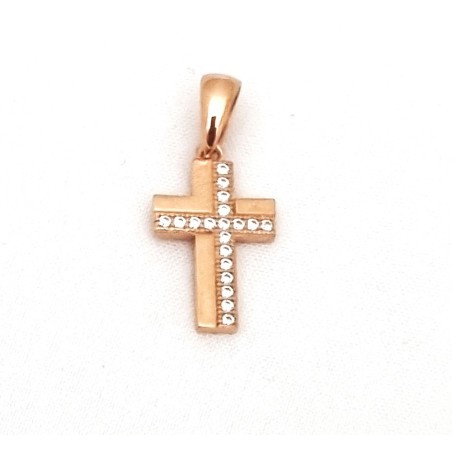 Pendentif Croix 1.5cm ARG S925 Pl. Or rose + Strass
