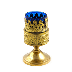 Bougeoir lampe doré avec verre bleu. 13 cm de haut