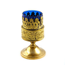 Gouden lampje met blauw glas. 13 cm hoog