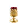 Gouden lampenkast met rood glas. 13 cm hoog