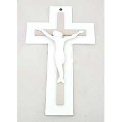 Croix en bois 25cm avec Christ blanc en résine