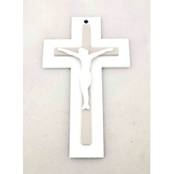 16 cm houten kruis met een wit Christus in hars