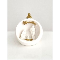 Mini boule de Noel crèche blanc/or en resine
