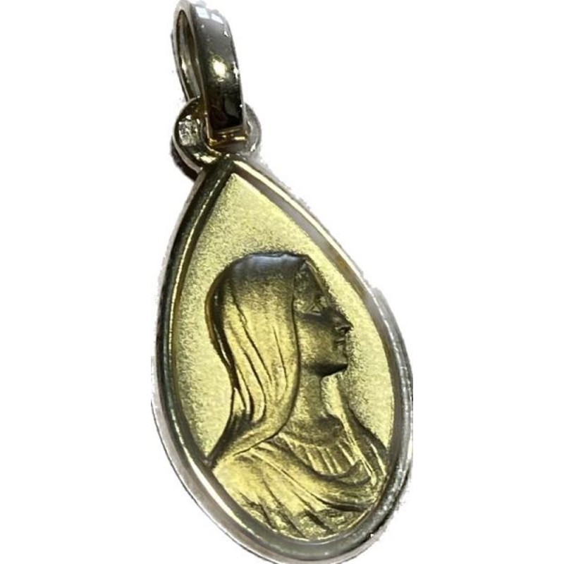 Pendentif médaille de la Vierge goutte 17x12mm Pl. Or 3 micr. 