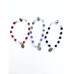 Bracelet élastique avec coeur et medaille Miraculeuse Bleu/Rouge/Noir