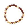 Bracelet élastique perle brune 6mm avec médaille dorée St Benoit