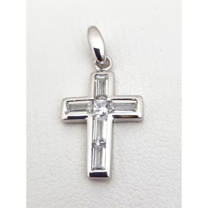 Pendentif croix avec facette zircon Argent RH S925 1.30gr