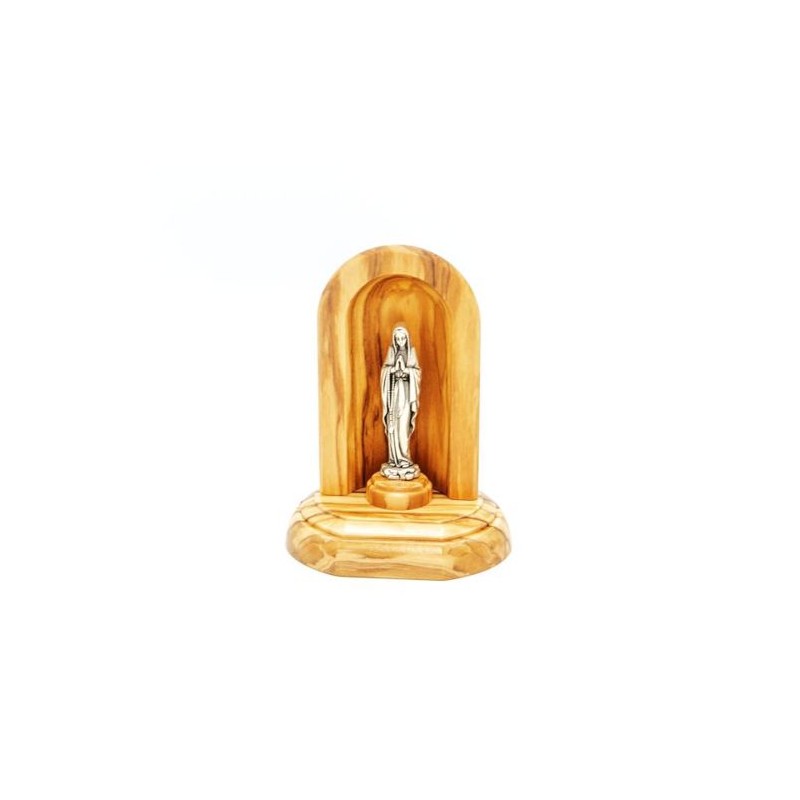 Niche en bois d'olivier avec statuette en métal et éclairage LED. 11/8 cm