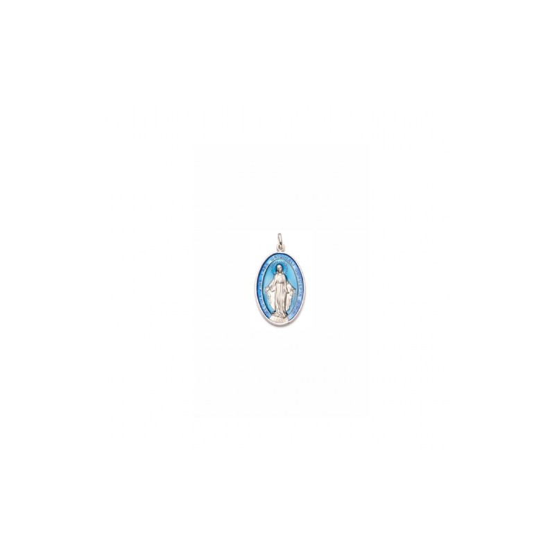 Médaille argent Miraculeuse email bleu 16mm