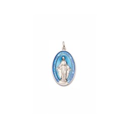 Médaille argent Miraculeuse email bleu 20mm