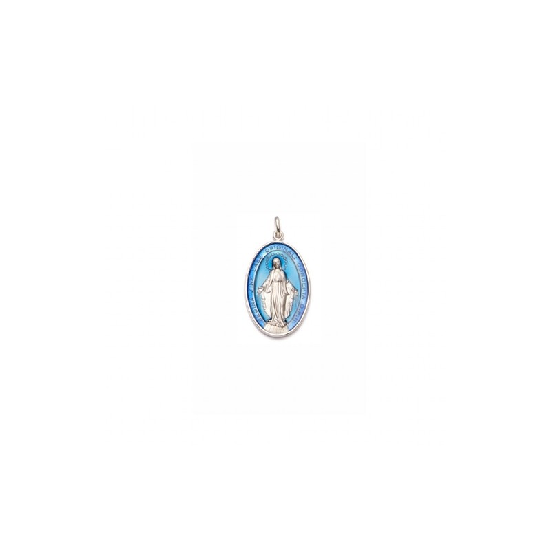 Médaille argent Miraculeuse email bleu 20mm