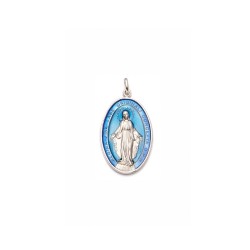 Médaille argent Miraculeuse email bleu 23mm