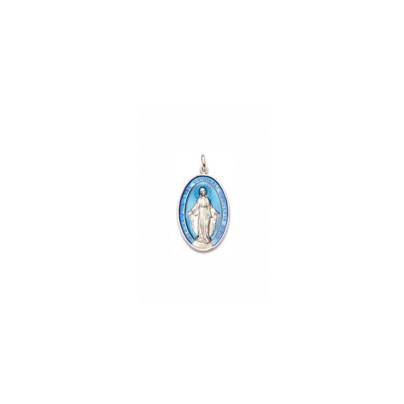 Médaille argent Miraculeuse email bleu 23mm