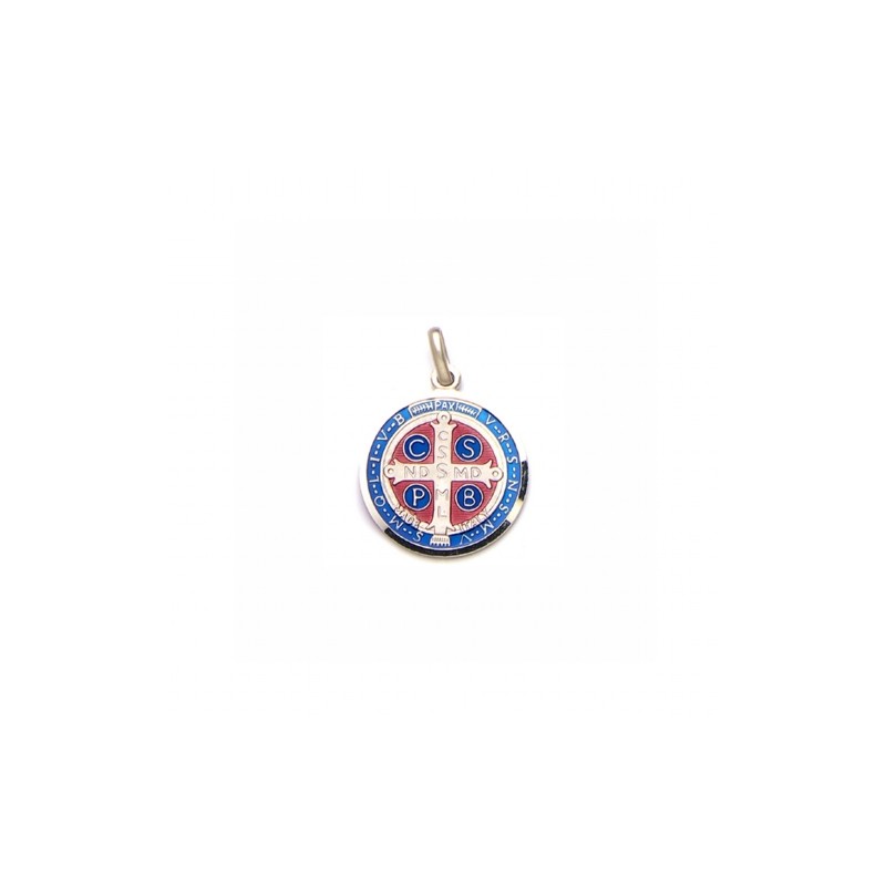 Médaille Argent St Benoit emmaillée couleur 19mm 