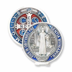 St. Benedictus medaille van geoxideerd metaal met emalje