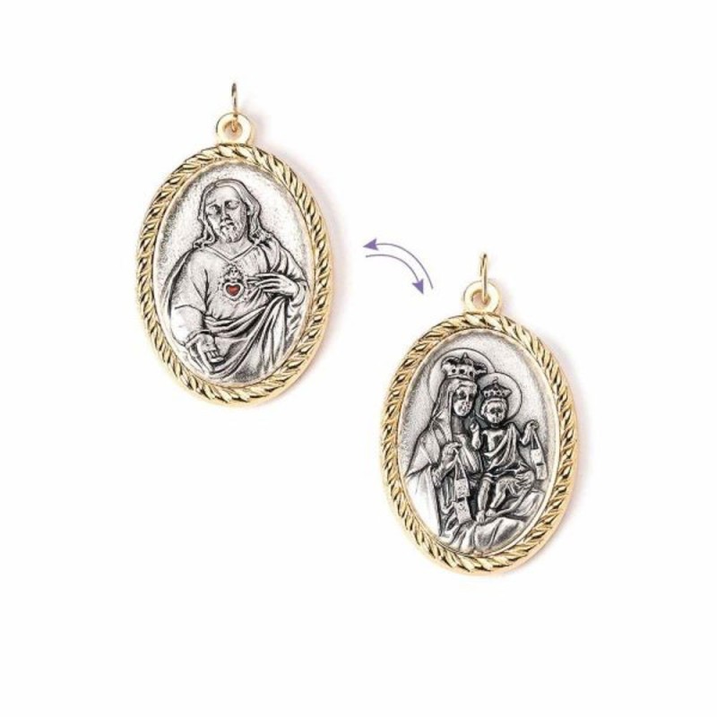 Médaille métal ovale bord doré S.C. Jésus/Scapulaire