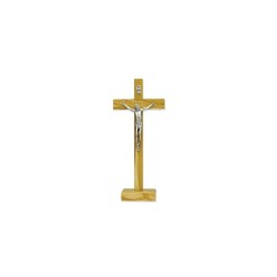 Crucifix sur base bois d'olivier 20x9 cm corp métal