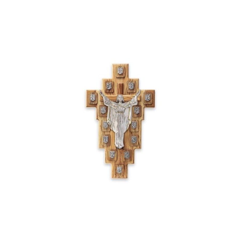 Crucifix bois olivier Via Cruccis Argent 52x31cm