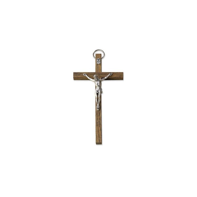 Croix en bois avec Christ en métal. 14 cm