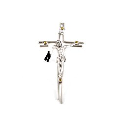 Crucifix en métal argenté avec Christ en métal oxydé. 12/6 cm