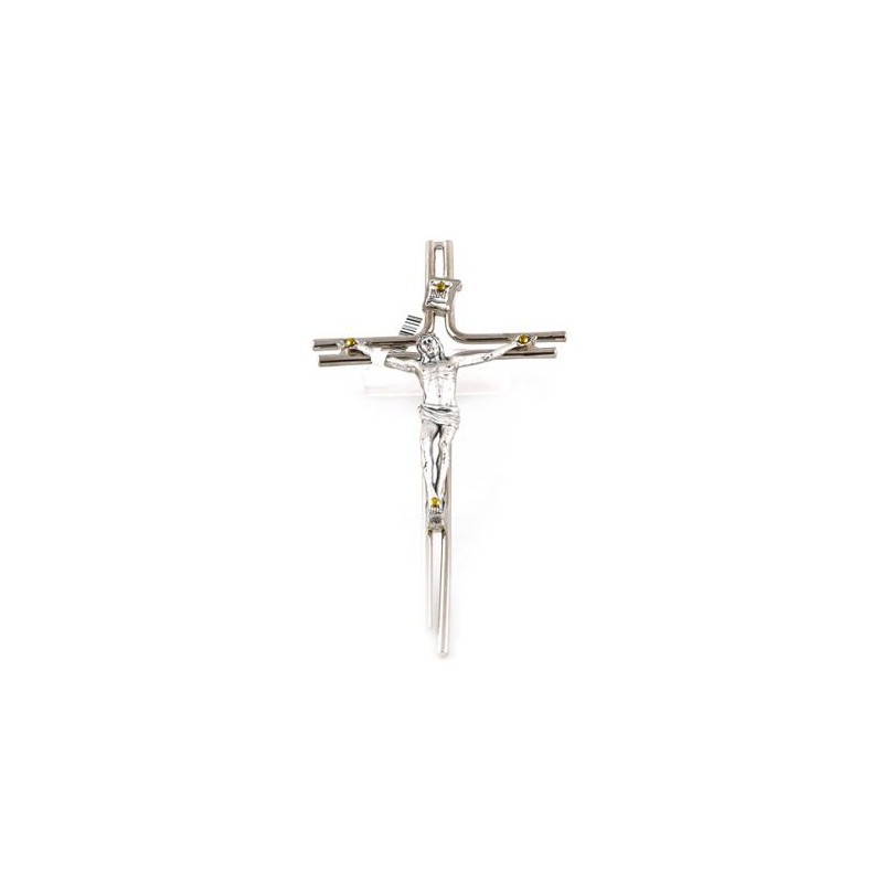 Crucifix en métal argenté avec Christ en métal oxydé. 16/9 cm