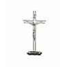 Crucifix métal argenté 13x6.5cm sur base bois olivier