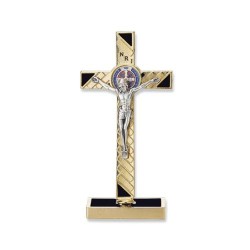 Crucifix sur base S. Benoit métal doré 12x6cm Noir