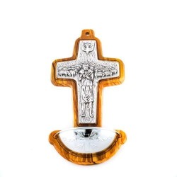 Bénitier du Bon Berger en bois d'olivier. 16/8.5 cm